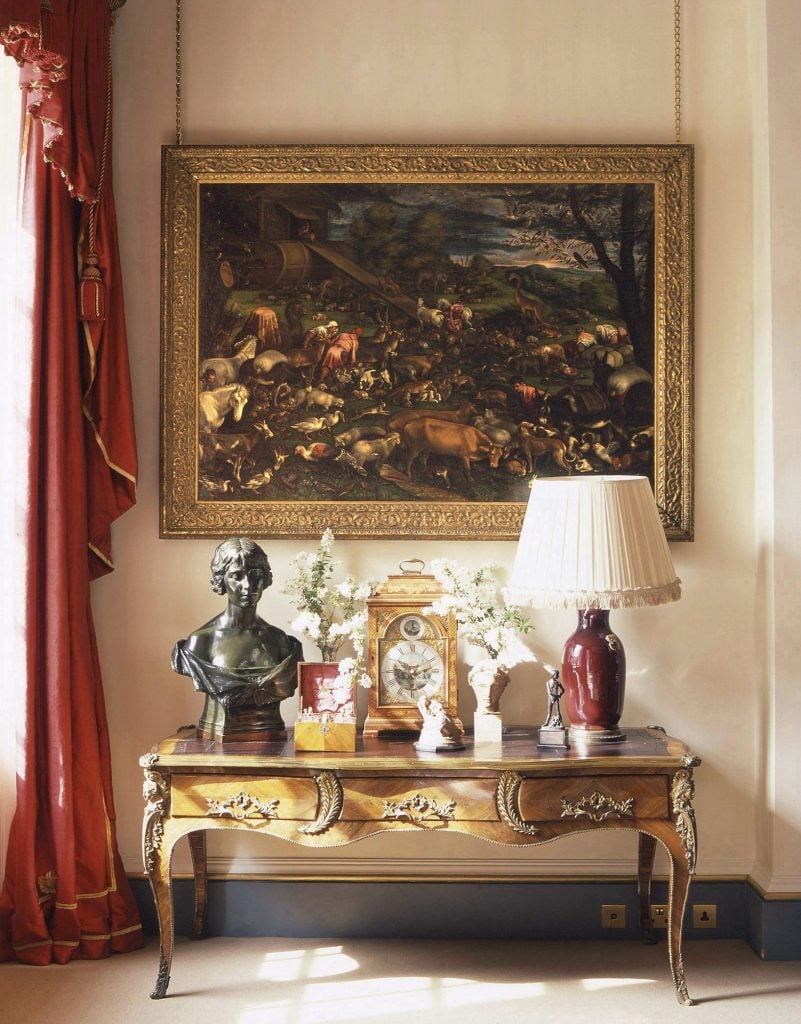 The Garden Room at Clarence House, with Leandro Bassano's painting of Noahs Ark and a bust of Queen Elizabeth The Queen Mother by Arthur Walker. Photo: Tim Graham Picture Library/Getty Images.