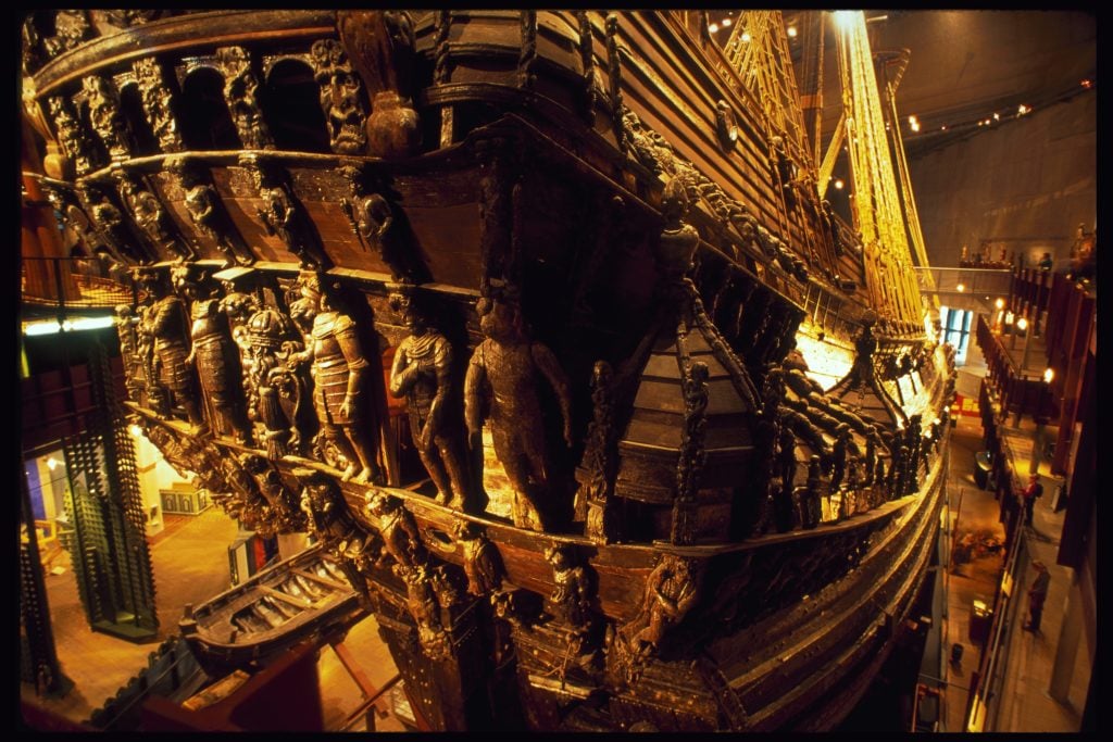 The 17th-century Swedish warship, Vasa, is decorated with gold statuettes and intricate designs. Photo: Macduff Everton via Getty Images.