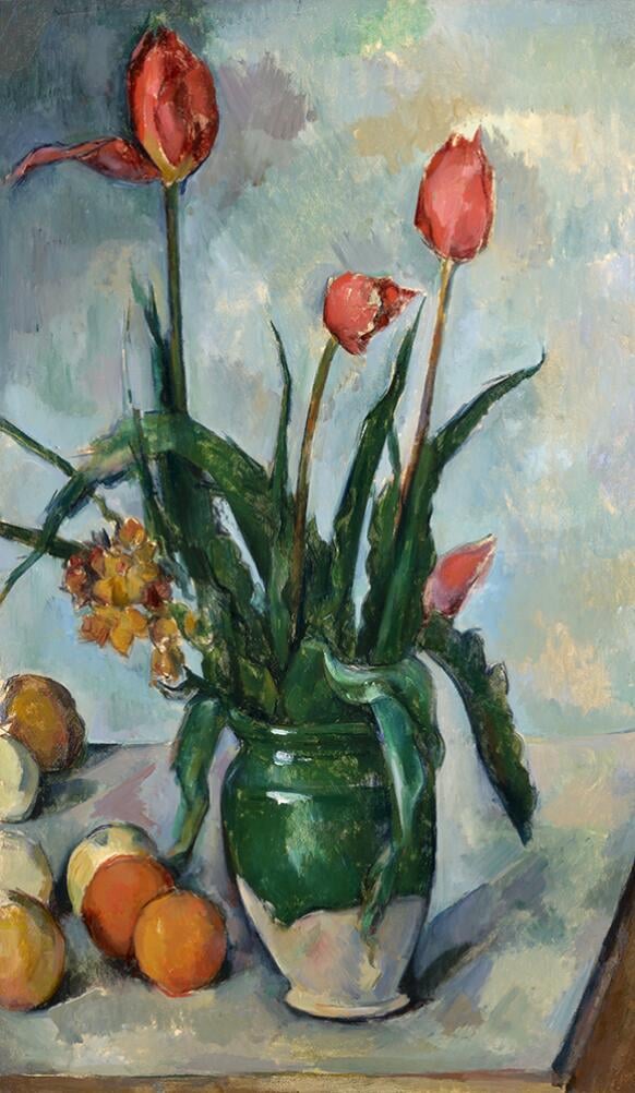 Paul Cézanne, Tulips in a Vase (1888–1890). Collection of the Norton Simon Museum, Pasadena.