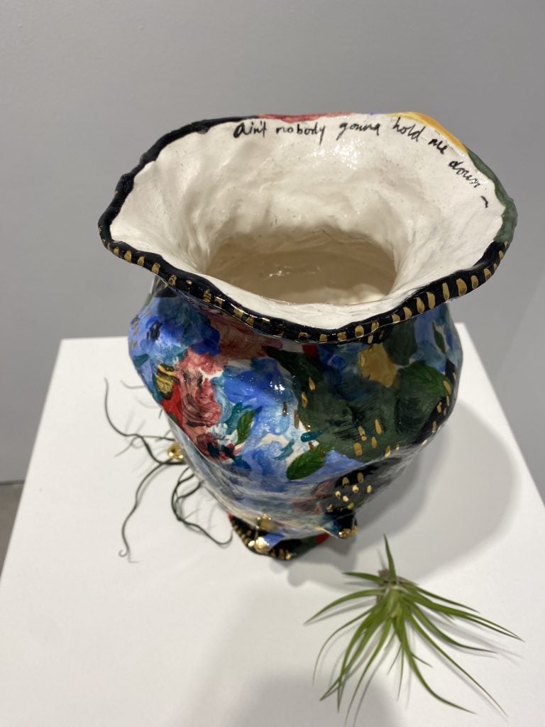 A ceramic by Michaela Yearwood-Dan at "Some Future WIll Think of Us" at Marianne Boesky Gallery. Photo by Eileen Kinsella.