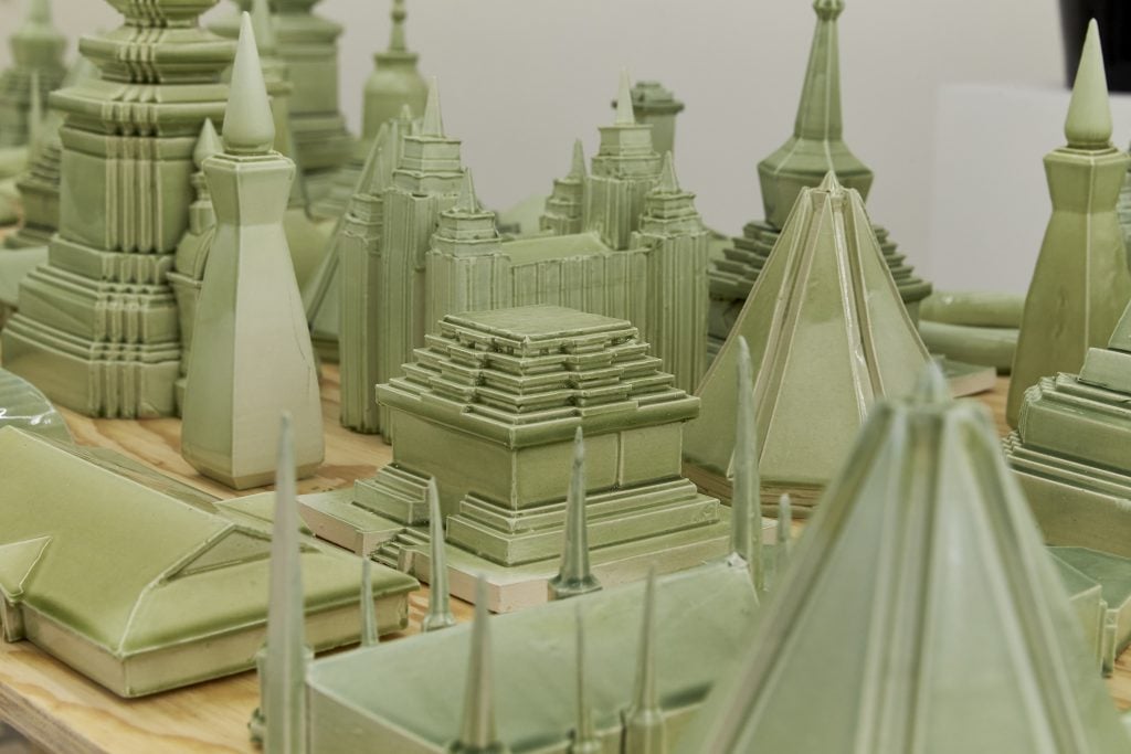 A detail of Renata Petersen's ceramic metropolis of cult temples. Courtesy of the artist. 