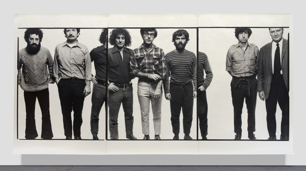 The Chicago Seven, Chicago, November 5, 1969. Installation view of Richard Avedon: MURALS, on view January 19, 2023 – October 1, 2023 at The Metropolitan Museum of Art, New York. Photo by Eileen Travell, Courtesy of The Met