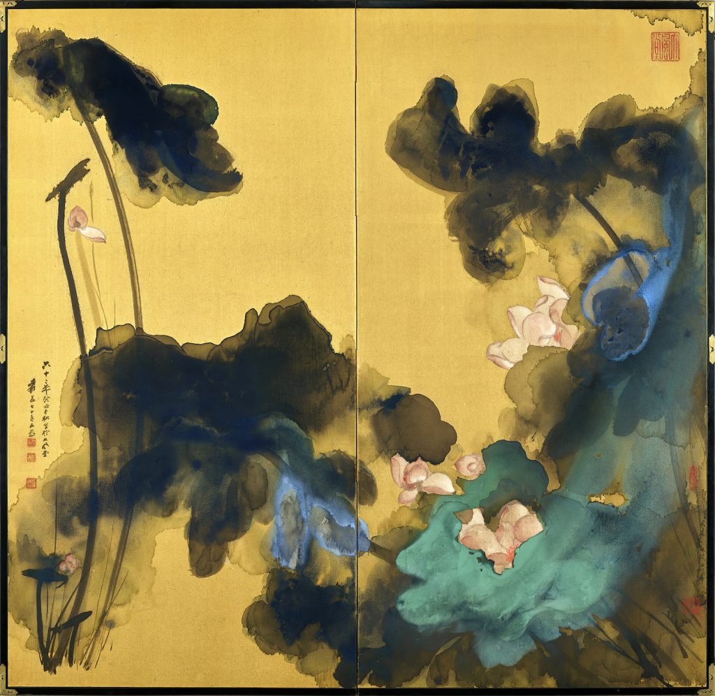 Zhang Daqian, Pink Lotus on Gold Screen Image courtesy Sotheby's.