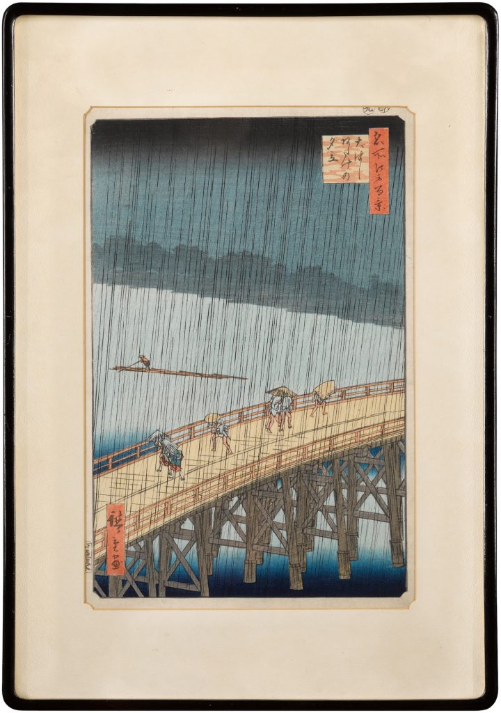 Utagawa Hiroshige, Sudden Shower over the Shin-Ohashi Bridge and Atake (1857). Image courtesy Sotheby's.