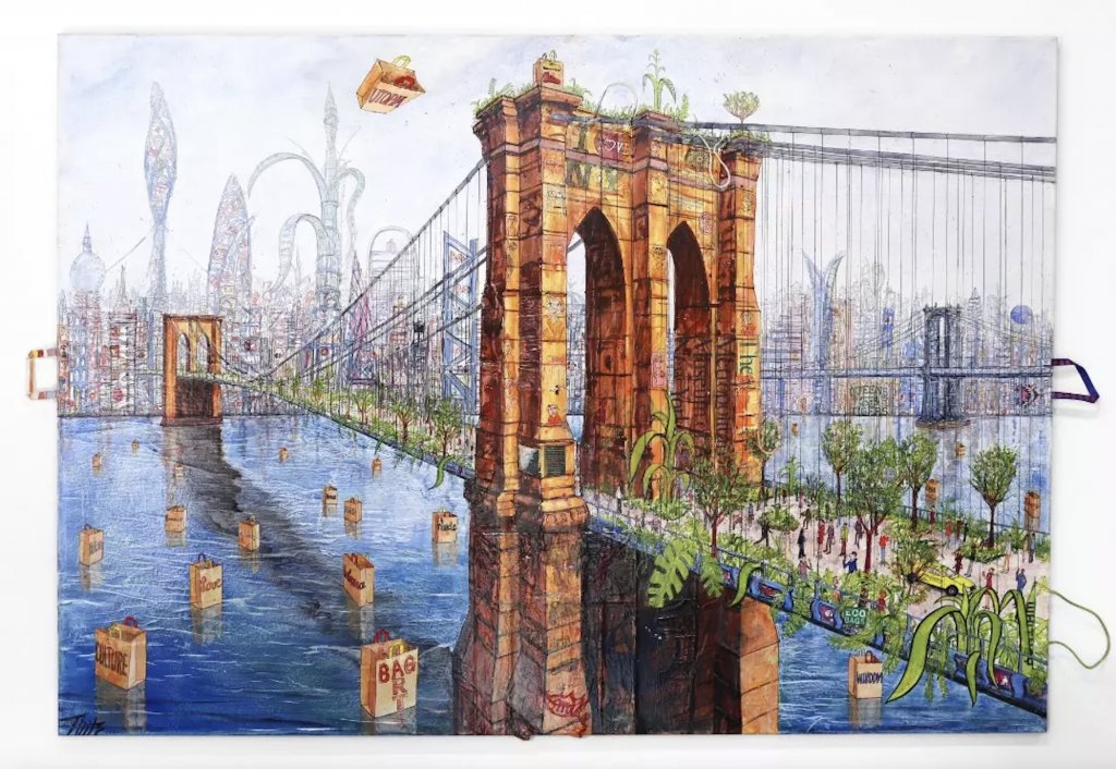 Thitz, New York Utopia on Brooklyn Bridge (2021). Courtesy of Artplex Gallery, Los Angeles.