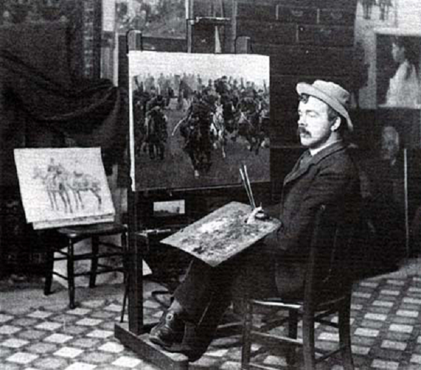 The artist William B. T. Trego in his studio in 1893. Public domain, U.S.