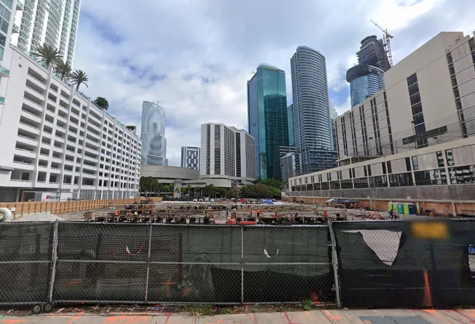 Related's construction site at 777 Southeast Fifth Street in Miami's Brickell neighborhood, where prehistoric artifacts were discovered during development, as seen on Google street view.