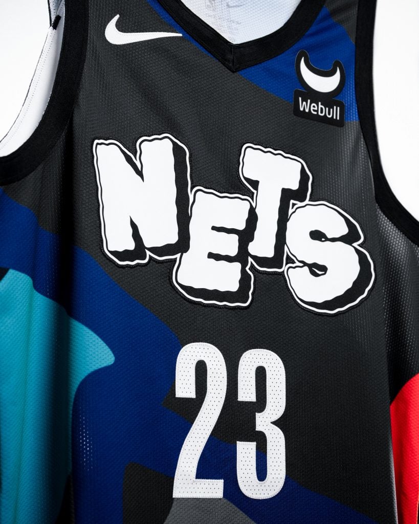 The 2023–24 City Edition jerseys for the Brooklyn Nets, designed by KAWS. Photo: Brooklyn Nets.