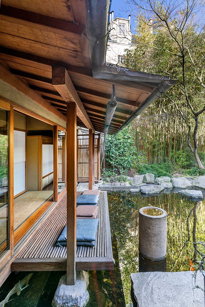 View of the Japanese garden inside the Kenzo House. Photo: Jimmy Cohrssen. Courtesy of Belles Demeures de France.