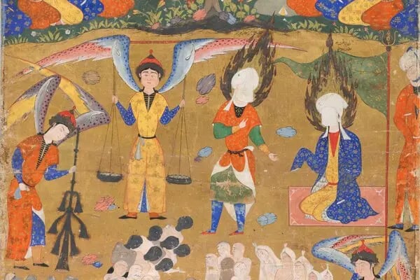 “Day of Judgment,” a folio from a manuscript of the <em>Falnama</em> or <em>Book of Omens</em> (ca. 1555). Collection of the Arthur M. Sackler Museum at the Harvard Art Museums, Cambridge, Massachusetts. 