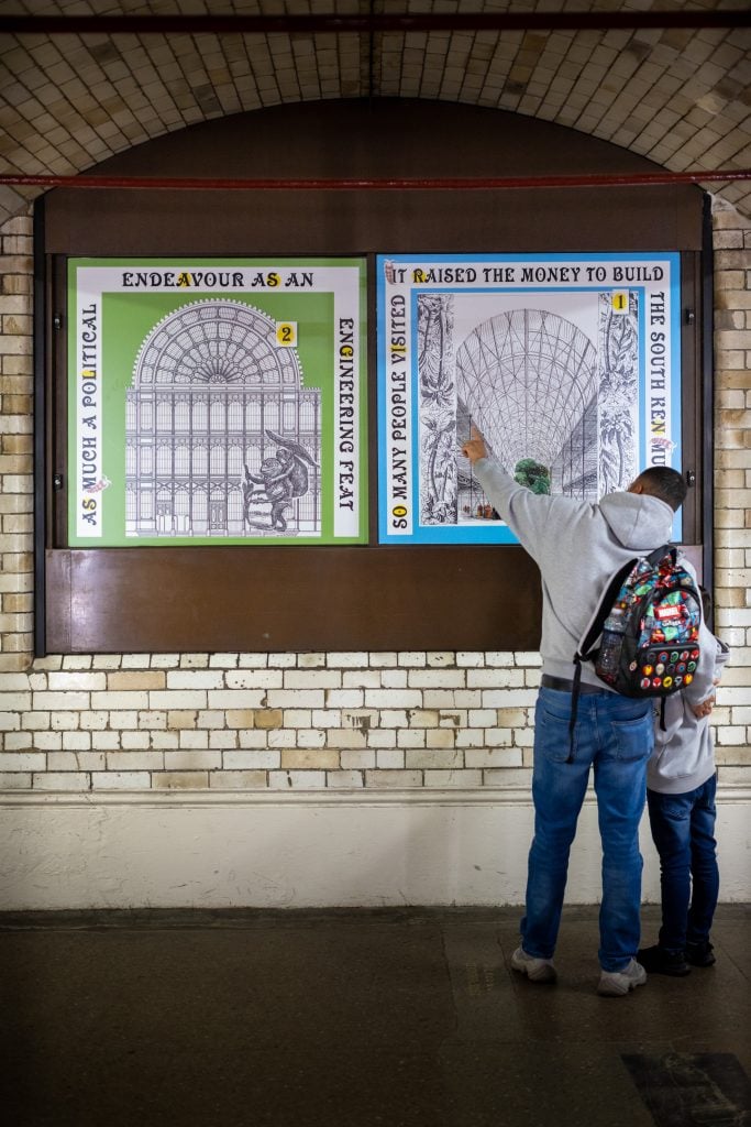 Monster Chetwynd, "Pond Life: Albertopolis and the Lily" (2023). Gloucester Road Station. Commissioned by Art on the Underground. Photo by Benedict Johnson.