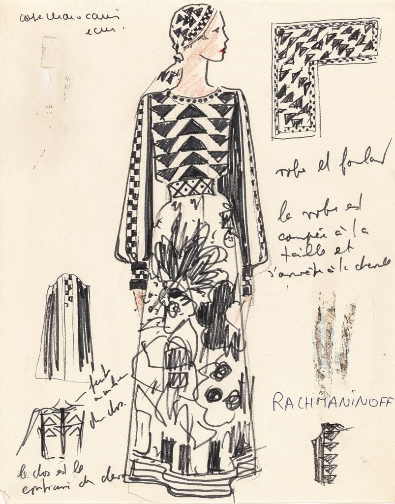 Sketch of CHLOÉ “Rachmaninoff” dress, spring/summer 1973; Courtesy CHLOÉ. Image courtesy of The Metropolitan Museum of Art.