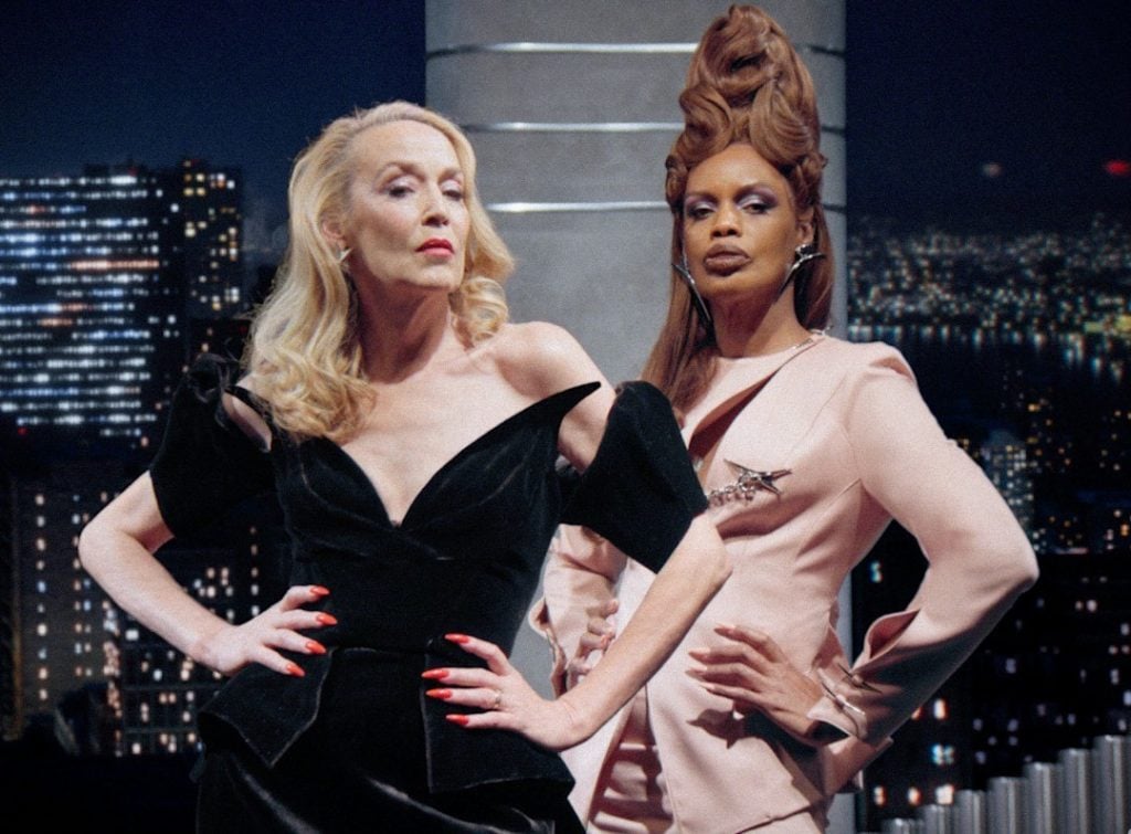Jerry Hall and Connie Girl in a still from the H&M Mugler campaign. Imagery by Torso Solutions, courtesy of H&M.