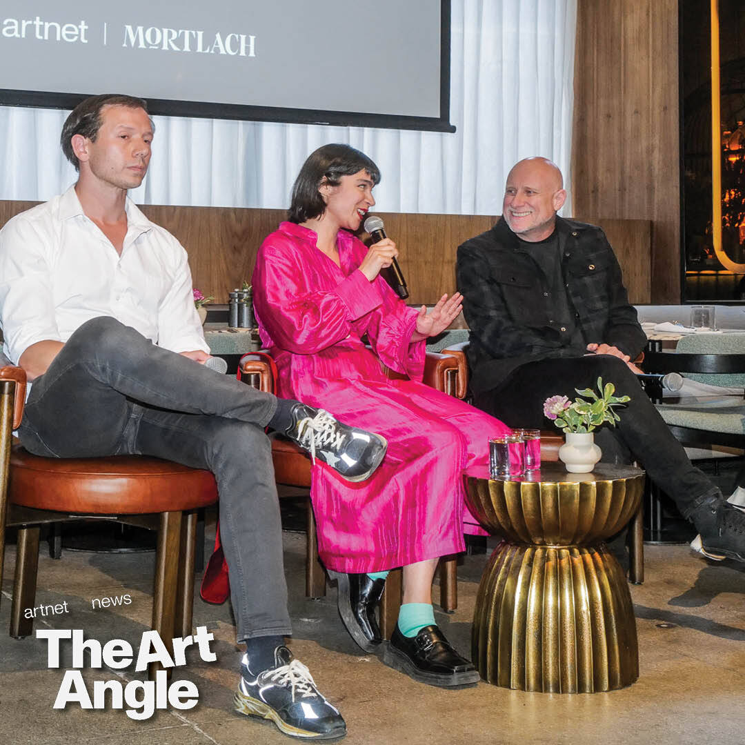 From left, artists Sebastian Errazuriz, Khyati Trehan, and Trevor Paglen. Photo: Jason Crowley, courtesy of BFA.