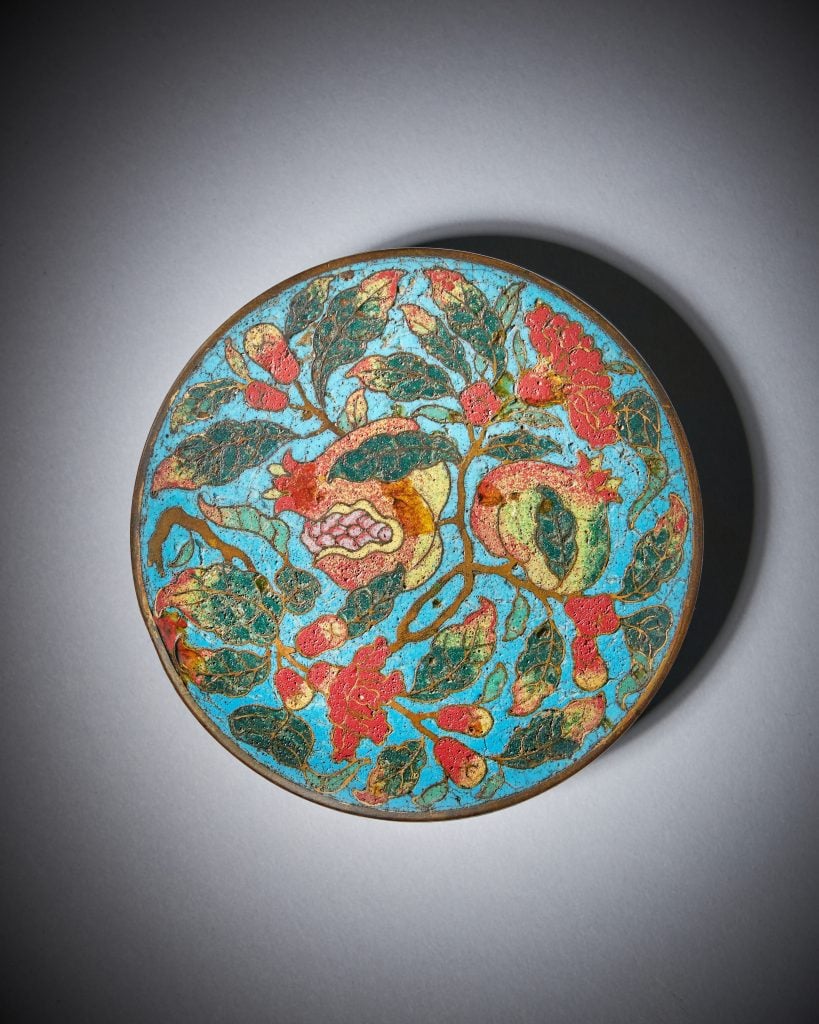 A rare Chinese cloisonné 'pomegranate' box and cover from the collection of Edward Copleston Radcliffe. Photo courtesy of Dreweatts. 