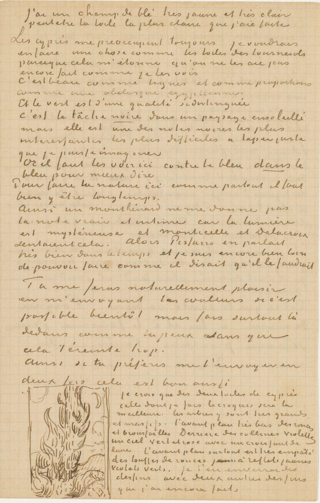 Vincent van Gogh, <EM>Illustrated Letter to Theo van Gogh (Cypresses)</EM>, 1889. Collection of the Van Gogh Museum, Amsterdam (Vincent van Gogh Foundation).