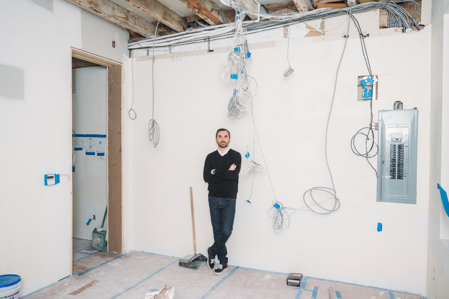 Dealer Charles Moffett inside the new gallery space on Washington Street in Tribeca. Photo by Charles Rubin. Image courtesy Charles Moffett.