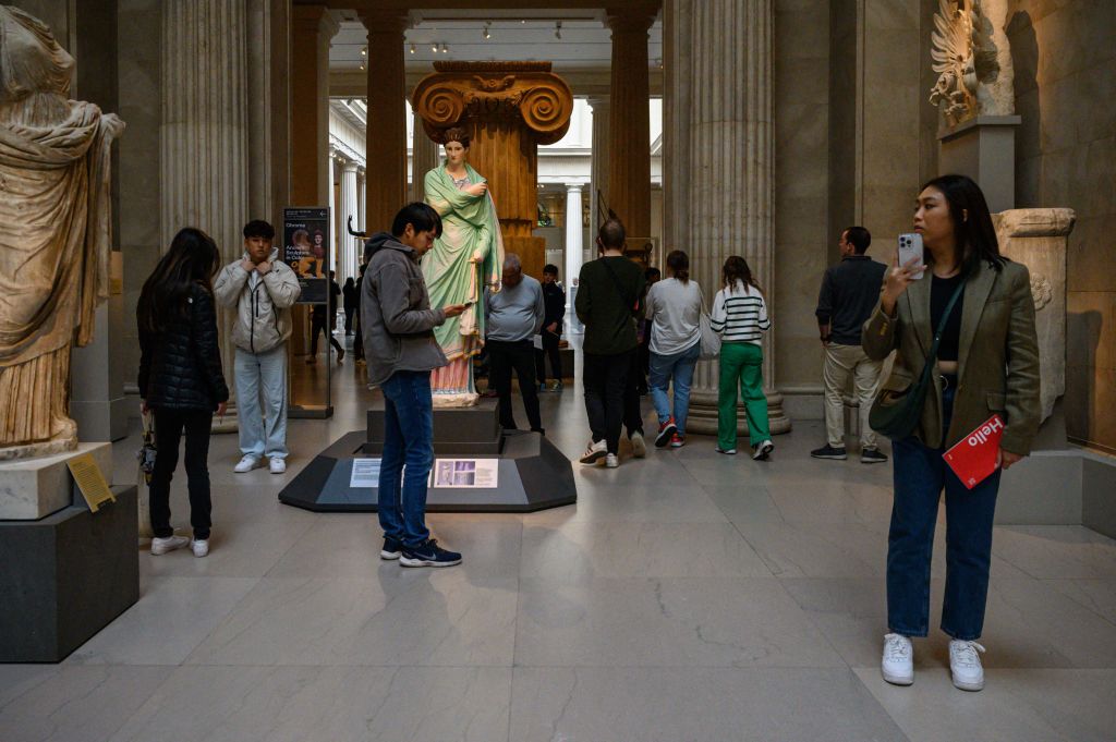 Visitors make their way through a Greek and Roman section of the Metropolitan Museum of Art in New York city on October 17, 2022. Photo by Ed Jones/AFP via Getty Images.