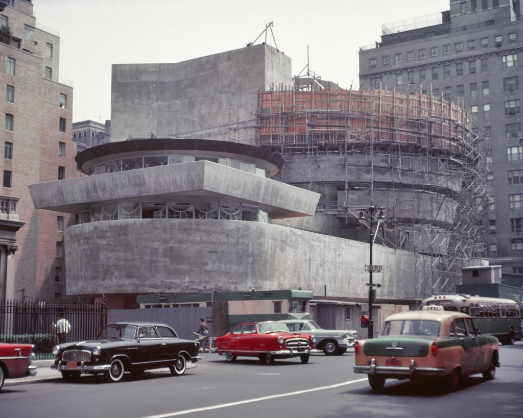 The Solomon R. Guggenheim Museum, New York, under construction (ca. 1950s). Photo: Charles Phelps Cushing/ClassicStock/Getty Images.