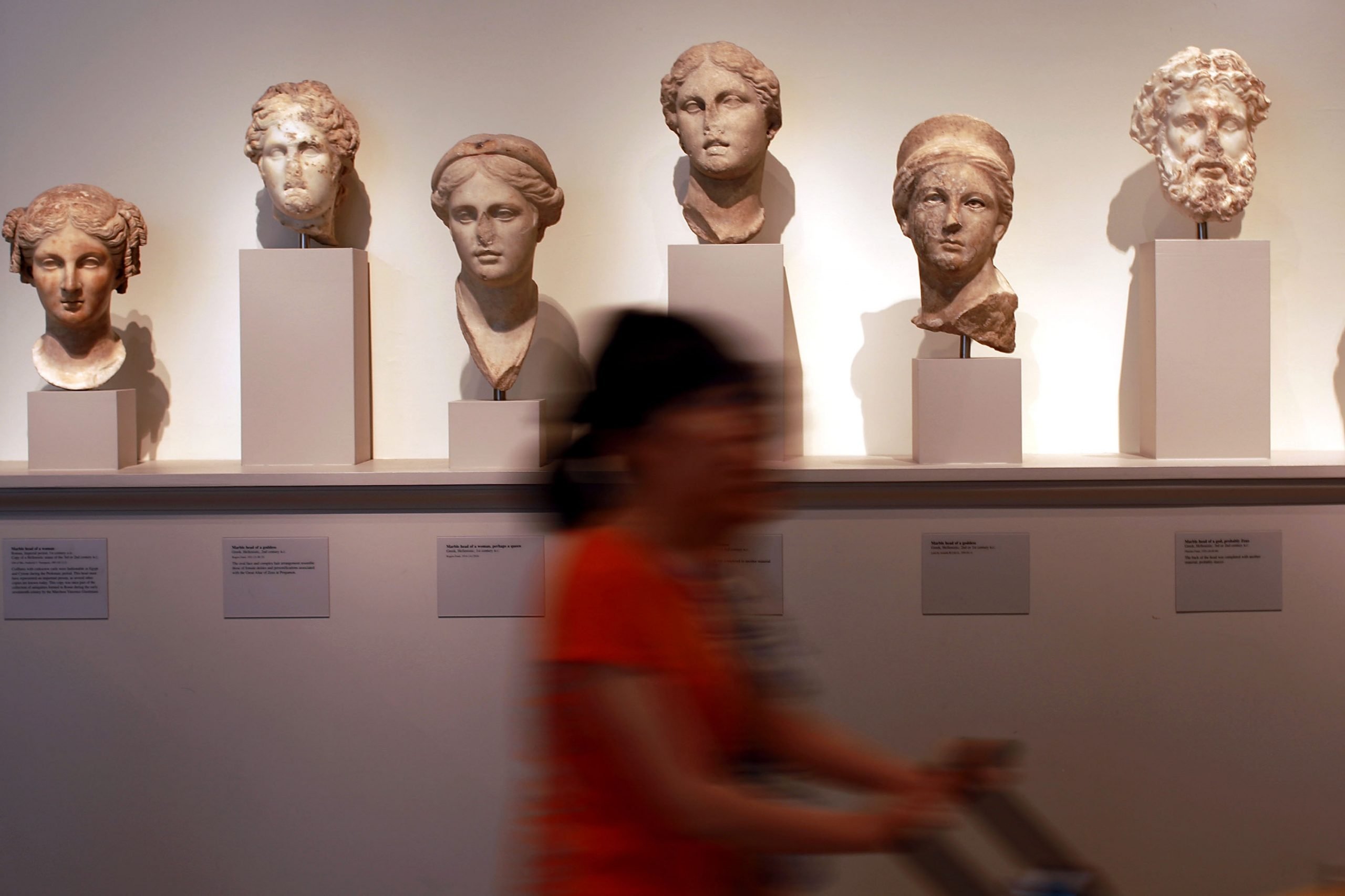 Greek busts displayed in the antiquities section of the Metropolitan Museum of Art in New York City, 2008. Photo: Spencer Platt/Getty Images.