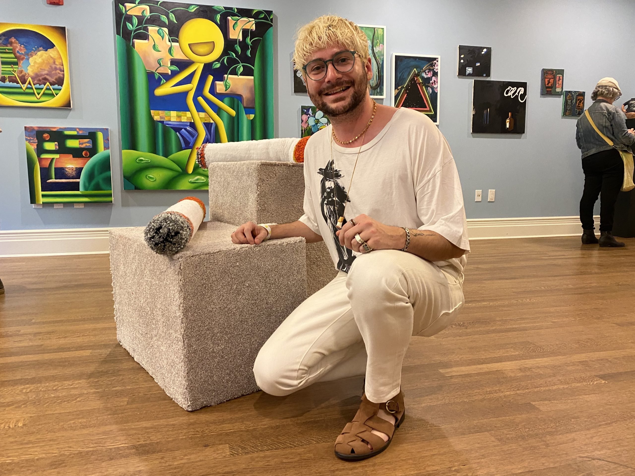 Thomas Martinez-Pilnik with his work at the Spring/Break "Secret Show." Photo by Sarah Cascone.