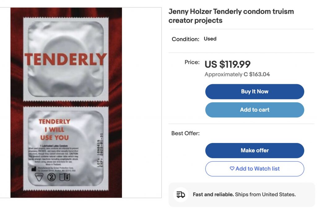 Screenshot of Jenny Holzer condom, for sale on Ebay.