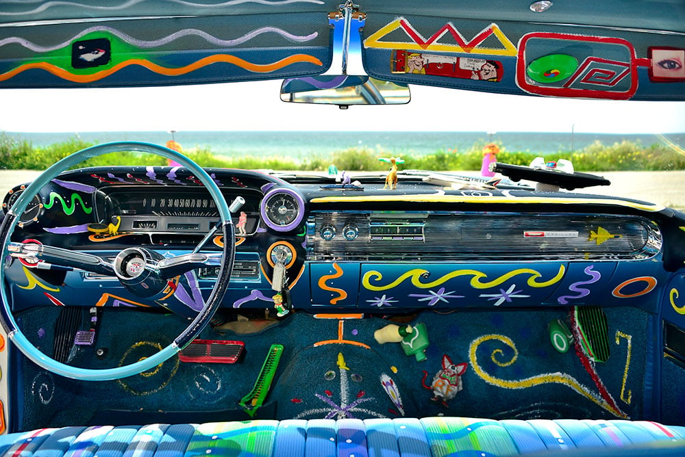 Interior view of Kenny Scharf's customized Cadillac. Courtesy of Heritage.