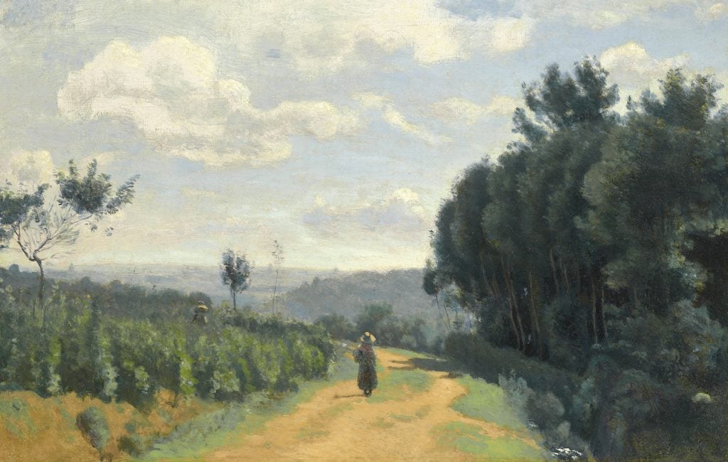 Jean-Baptiste-Camille-Corot, Les hauteurs de Sèvres - Le chemin Troyon (circa 1835-40). Image courtesy Christie's.
