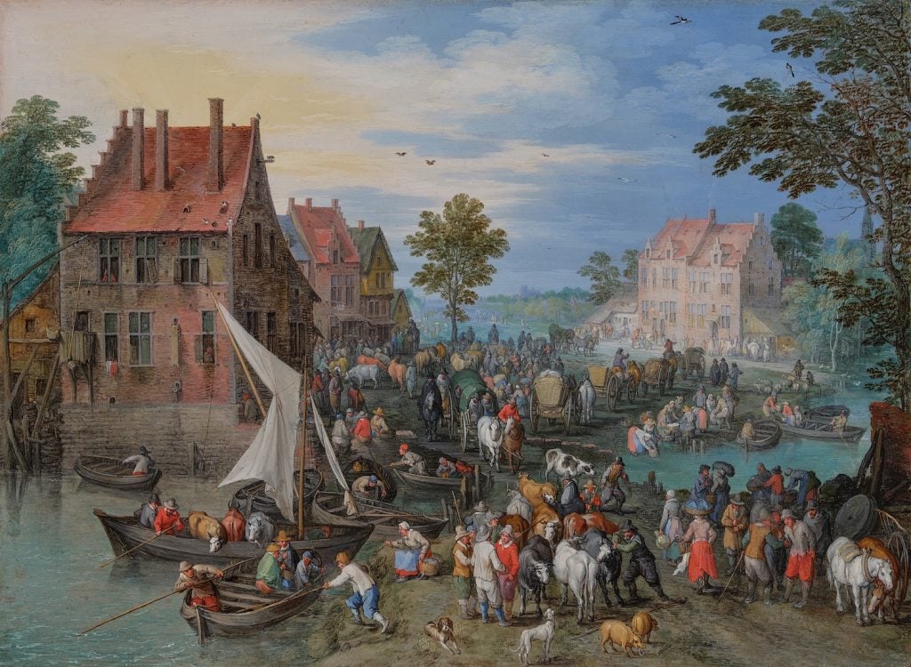 Jan Breughel the Elder, A village landscape with a market. Image courtesy Sotheby's.