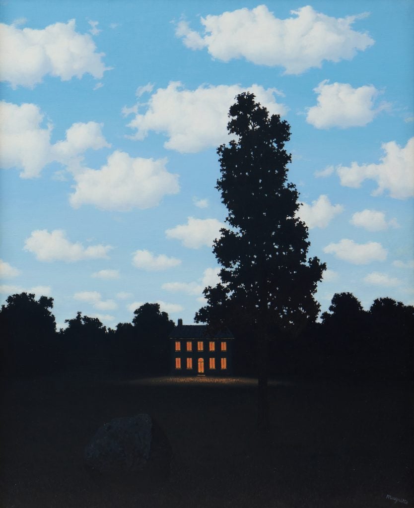 René Magritte, L'Empire des lumières (1951). Courtesy of Sotheby's. With an estimate of $35 million to $55 million, it sold for $42.3 million. Courtesy of Sotheby's.