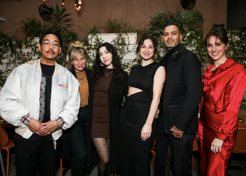 ‘Rococinco’s 2nd edition in Los Angeles to celebrate Frieze week. We celebrated at Botanica. Here I am alongside honored artists Greg Ito, Lily Stockman, Aryana Minai, Carlos Jarmillo, and Emma Webster,’ said Vogel. Courtesy of BFA.