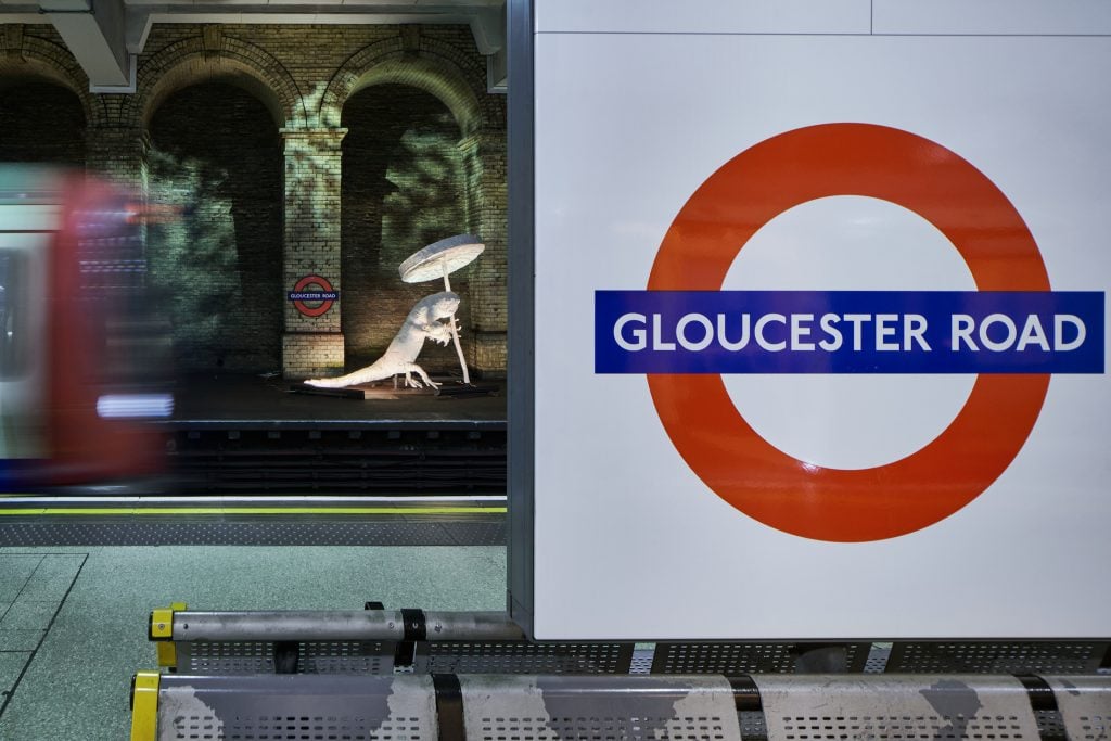 Monster Chetwynd, "Pond Life: Albertopolis and the Lily" (2023). Gloucester Road Station. Commissioned by Art on the Underground. Photo by GG Archard.