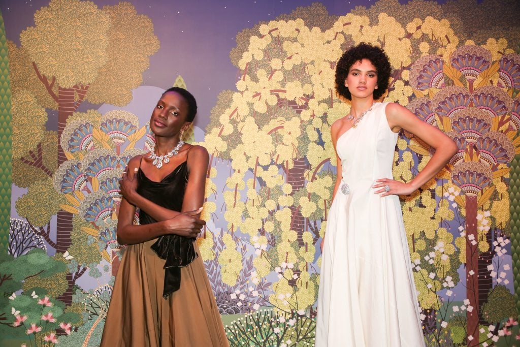 Models at the Tribeca Ball honoring Amy Sherald on April 4, 2023. Charlotte Gastaut supplied the decor. Courtesy of Van Cleef & Arpels. 