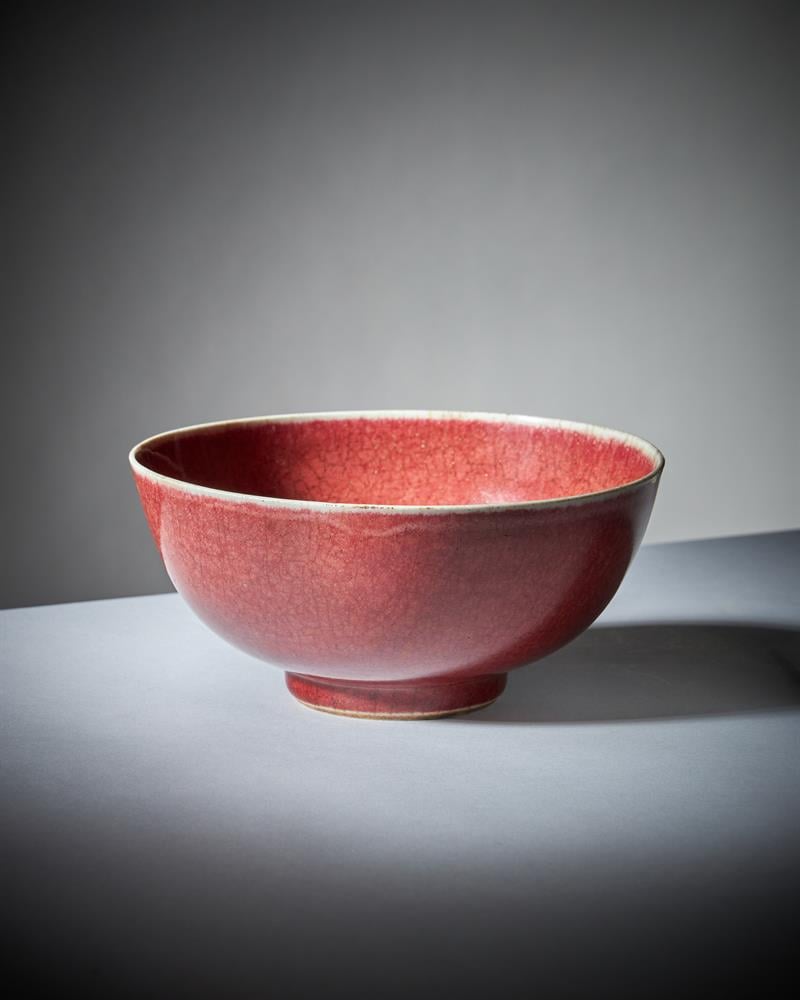 A Chinese Lanyao red monochrome bowl from the collection of Edward Copleston Radcliffe sold for £28,000 ($34,900) at Dreweatts. Photo courtesy of Dreweatts. 