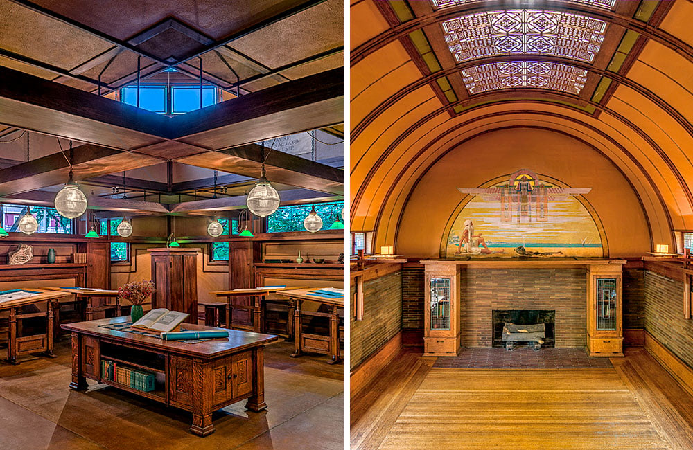 Left: the drafting room in Wright's home and studio. Right: the children’s playroom in Wright's home and studio. Photos: James Caulfield. Courtesy of Frank Lloyd Wright Trust, Chicago.