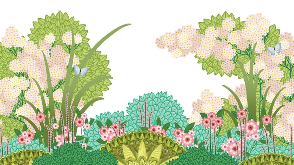 One of Charlotte Gastaut's lush garden illustrations for "Fifth Ave. Blooms". Courtesy of Van Cleef & Arpels. 