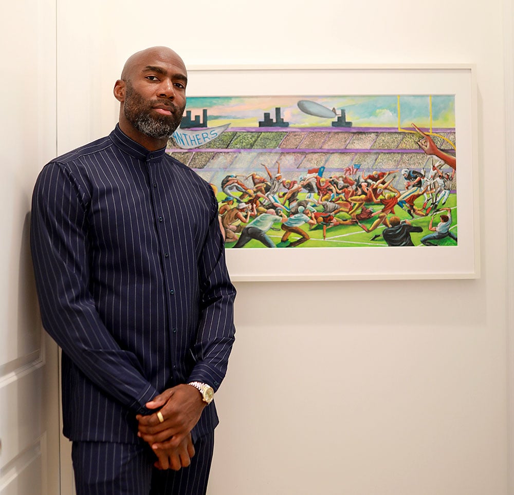 Malcolm Jenkins with Ernie Barnes's <em>Study A for Victory in Overtime</em>. Courtesy of Malcolm Jenkins.