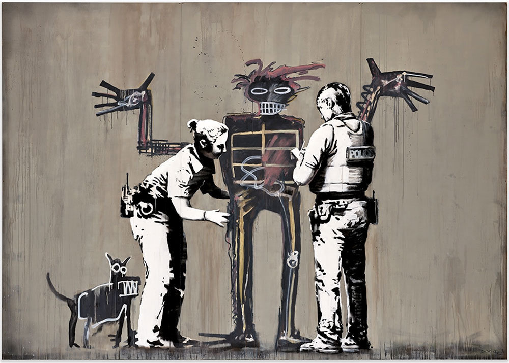 Banksy, <em>Banksquiat. Boy and Dog in Stop and Search</em> (2018). Courtesy of Phillips.