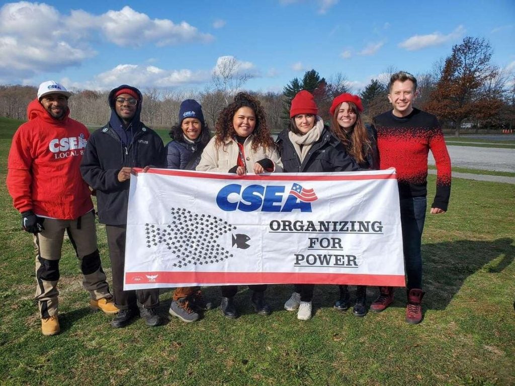 CSEA organizers and members of the Storm King Art Center Workers Union Organizing Committee demonstrating at the Hudson Valley arts institution. Photo by Jessica Ladlee, courtesy of Civil Service Employees Association Local 1000.