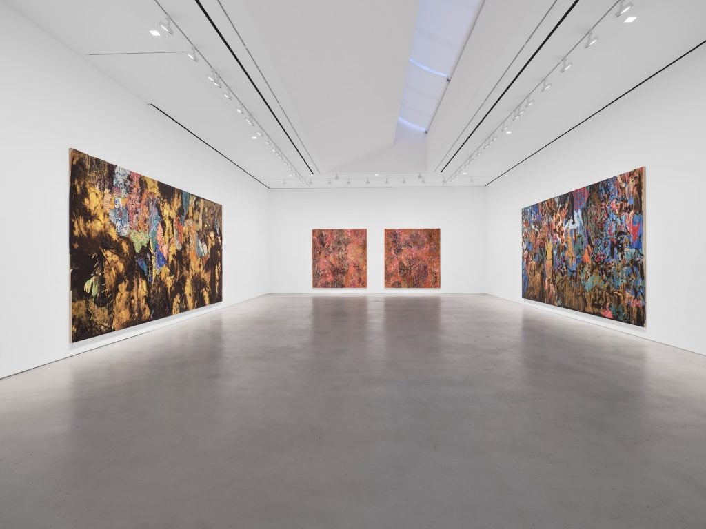 Installation view, “Mark Bradford. You Don’t Have to Tell Me Twice”; Hauser & Wirth New York 22nd Street, 13 April – 28 July 2023 © Mark Bradford; Courtesy the artist and Hauser & Wirth; Photo: Thomas Barratt