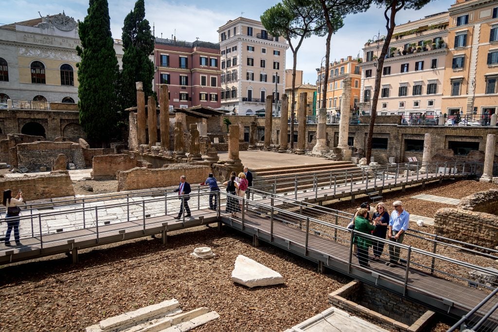 The Area Sacra di Largo Argentina in Rome, which includes Pompey's Curia, the site of the assassination of Julius Caesar, is now open to the public for the first time thanks to funding from Bulgari. Photo by Stefano Montesi, Corbis/Corbis via Getty Images.