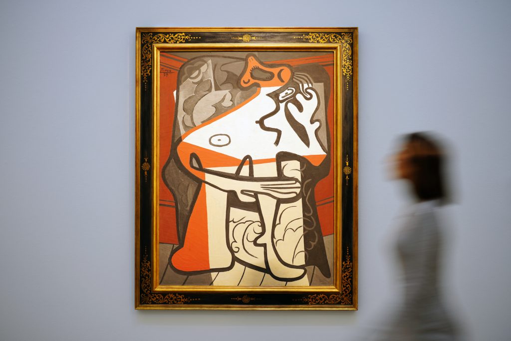 Pablo Picasso’s Femme dans un fauteuil (1927), estimated at Sotheby's in 2022 $15-20 million, it sold for $9 million. Photo by Michael Bowles/Getty Images for Sotheby's.