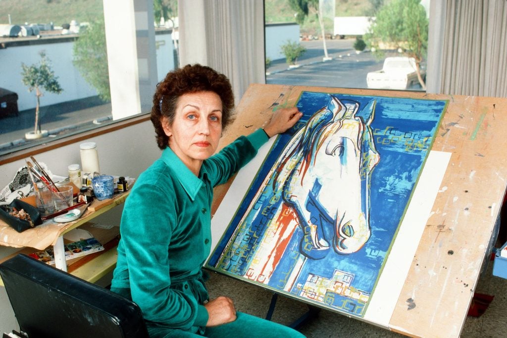 Francoise Gilot in her art studio circa 1982 in La Jolla, California. Photo by PL Gould, Getty Images.