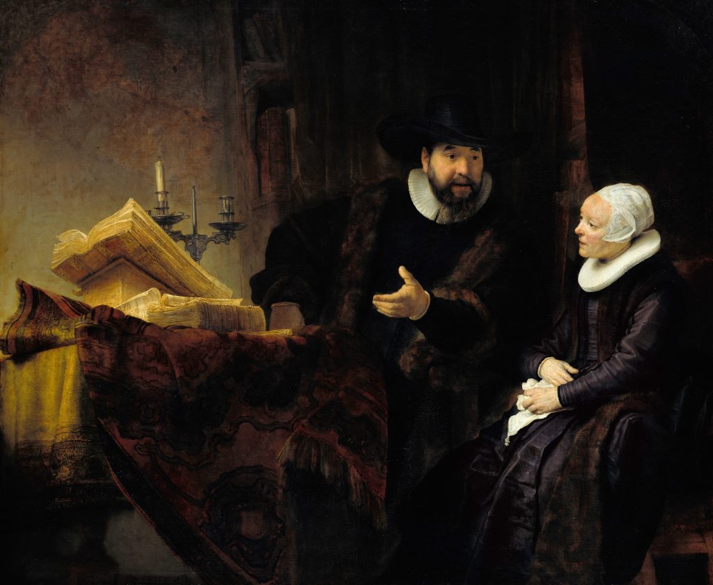 Rembrandt van Rijn, <em>The Mennonite preacher Cornelis Claesz Anslo and his wife Aeltje Gerritsdr Schouten</eM> (1641). Collection of the Gemäldegalerie, Staatliche Museen zu Berlin.