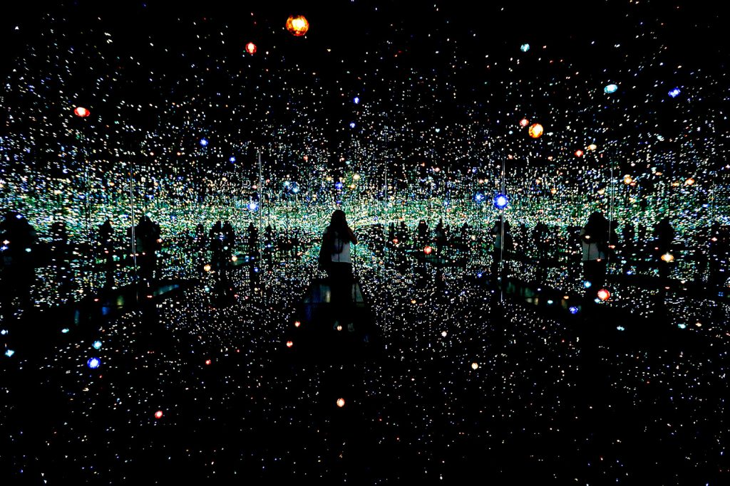 Yayoi Kusama's <em>Infinity Mirrored Room - The Souls of Millions of Light Years Away</em> at the Broad in Los Angeles. (Photo by Li Ying/Xinhua via Getty) (Xinhua/ via Getty Images)