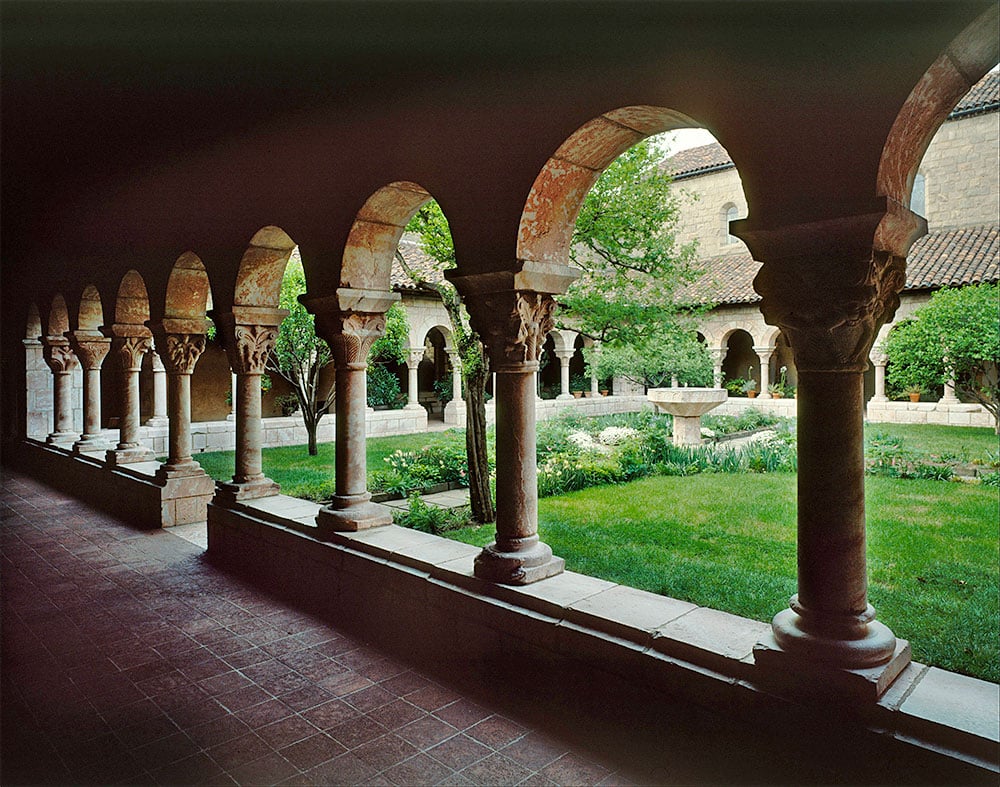 View of Cuxa Cloister (ca. 1130–40), currently located in the Cloisters. Courtesy of the Cloisters.