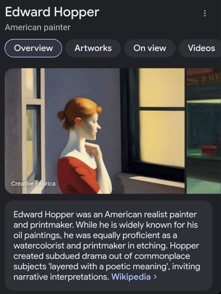 A screenshot of Google Search for "Edward Hopper."