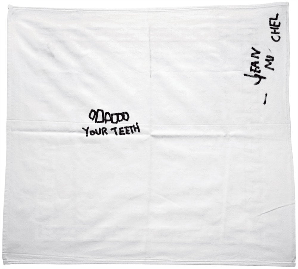 Suzanne Syz's napkin that Jean-Michel Basquiat drew on. Courtesy of Suzanne Syz.