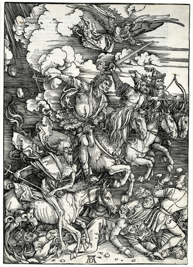 Albrecht Dürer (1471 - 1528), Four Horsemen of the Apocalypse: Death, Famine, War, and the Conqueror (Apocalyps ) (c. 1498). The Whitworth, The University of Manchester. Photo by Michael Pollard.