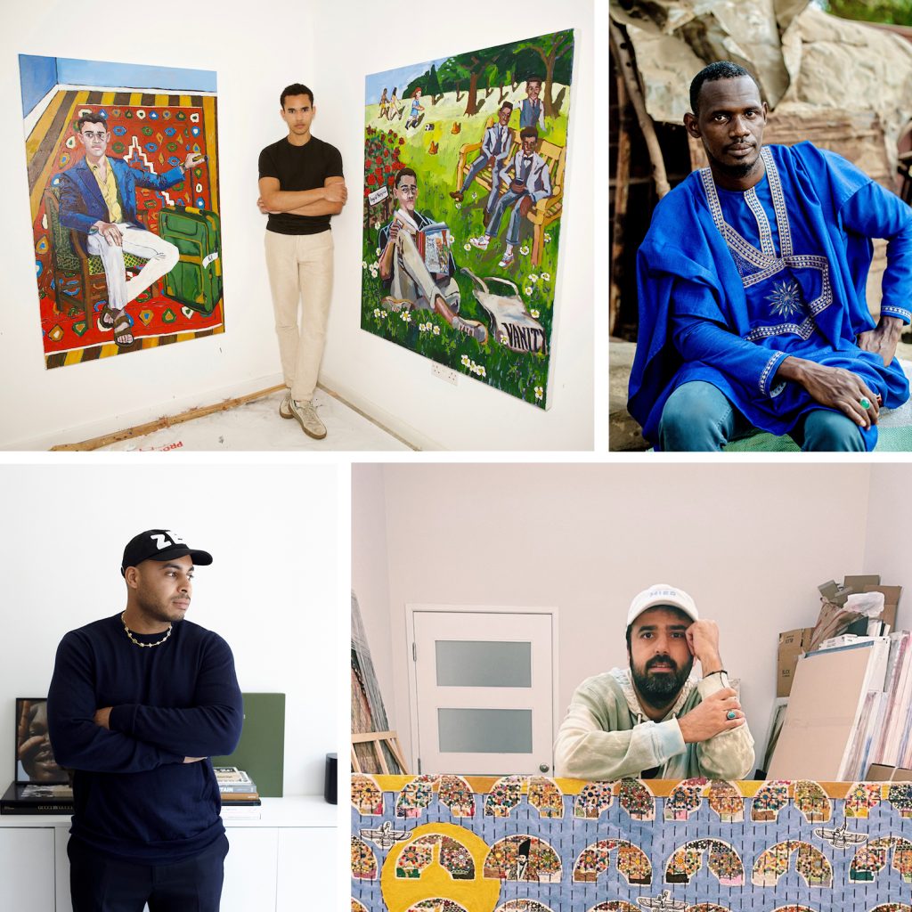 2023–24 Black Rock Senegal artists (clockwise from left): Nicolas Lambelet Coleman, Makhone Diop, Ardeshir Tabrizi, and Kwabena Sekyi Appiah-Nti. Photos (clockwise from left): Charlie Wheeler (Courtesy of PM/AM Gallery), Malick Sadio, Claire Lopacki, and Yeray Sabandar. Courtesy of Black Rock Senegal.